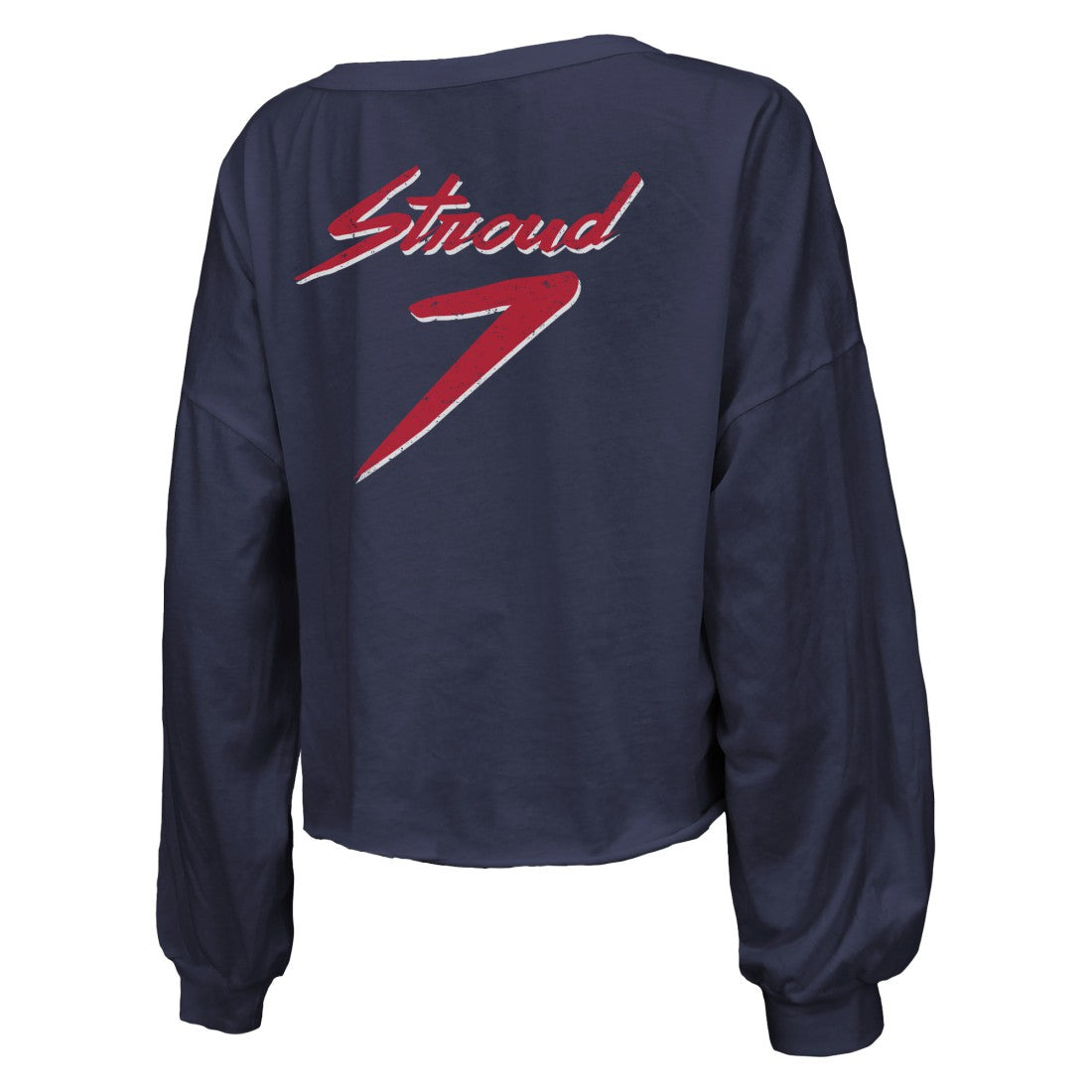 Houston Texans  C.J. Stroud  Majestic Threads Women's Name & Number Script Off-Shoulder Cropped Long Sleeve T-Shirt