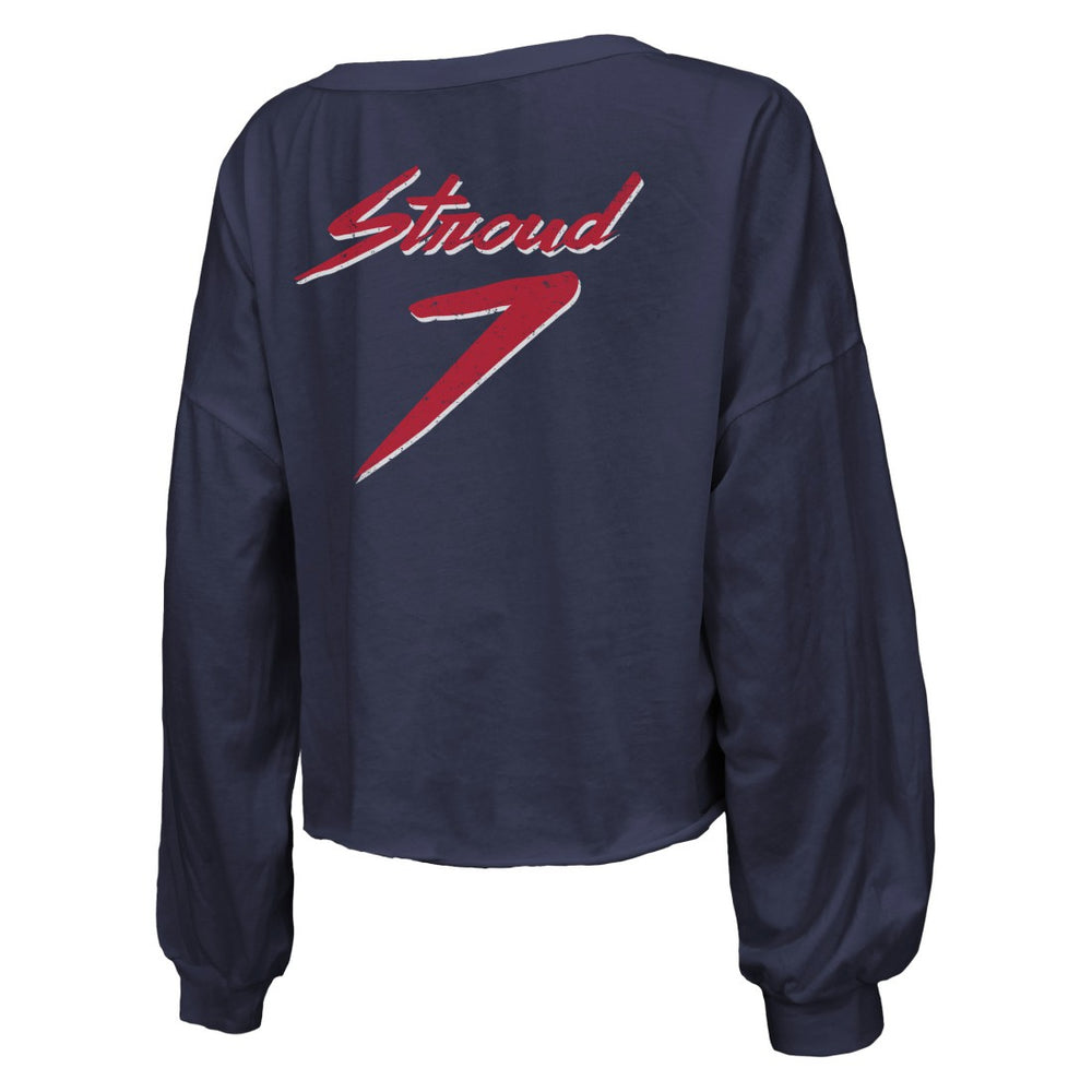 Houston Texans  C.J. Stroud  Majestic Threads Women's Name & Number Script Off-Shoulder Cropped Long Sleeve T-Shirt