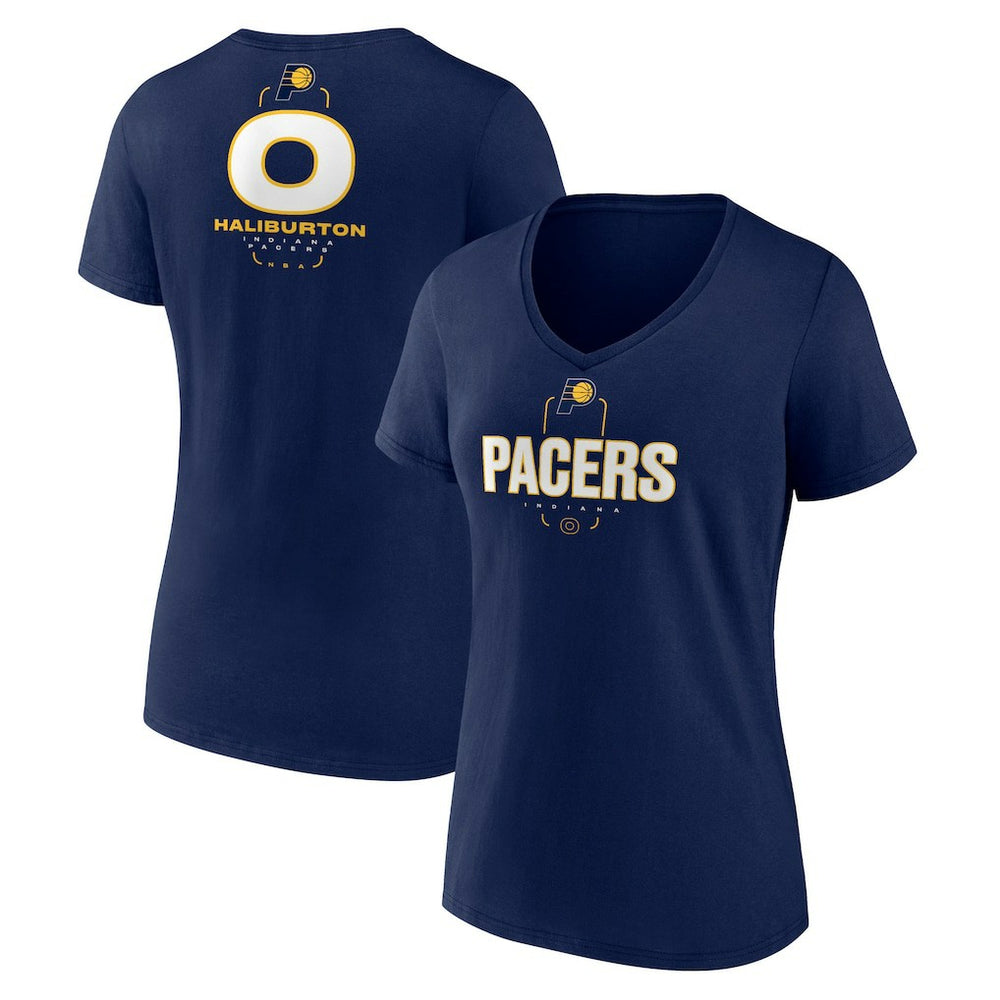 Tyrese Haliburton Indiana Pacers Women's Behind The Back Name & Number V-Neck T-Shirt Discount
