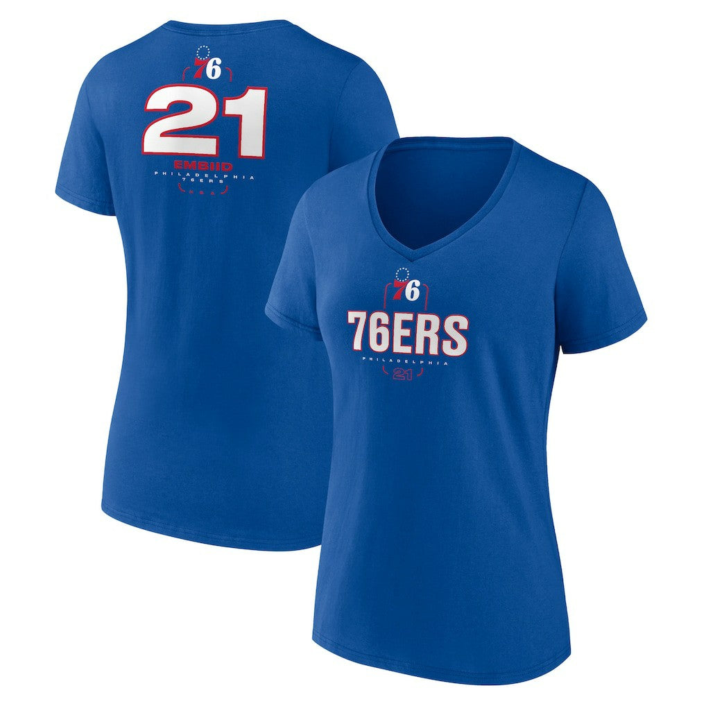 Joel Embiid Philadelphia 76ers Women's Behind The Back Name & Number V-Neck T-Shirt On Sale