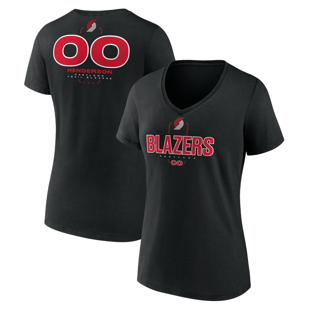 Scoot Henderson Portland Trail Blazers Women's Behind The Back Name & Number V-Neck T-Shirt Online
