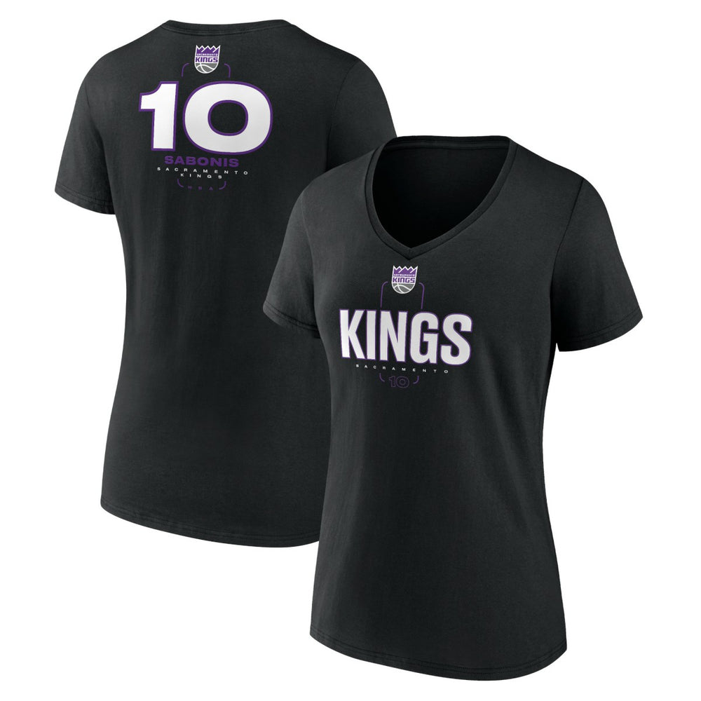 Domantas Sabonis Sacramento Kings Women's Behind The Back Name & Number V-Neck T-Shirt For Sale