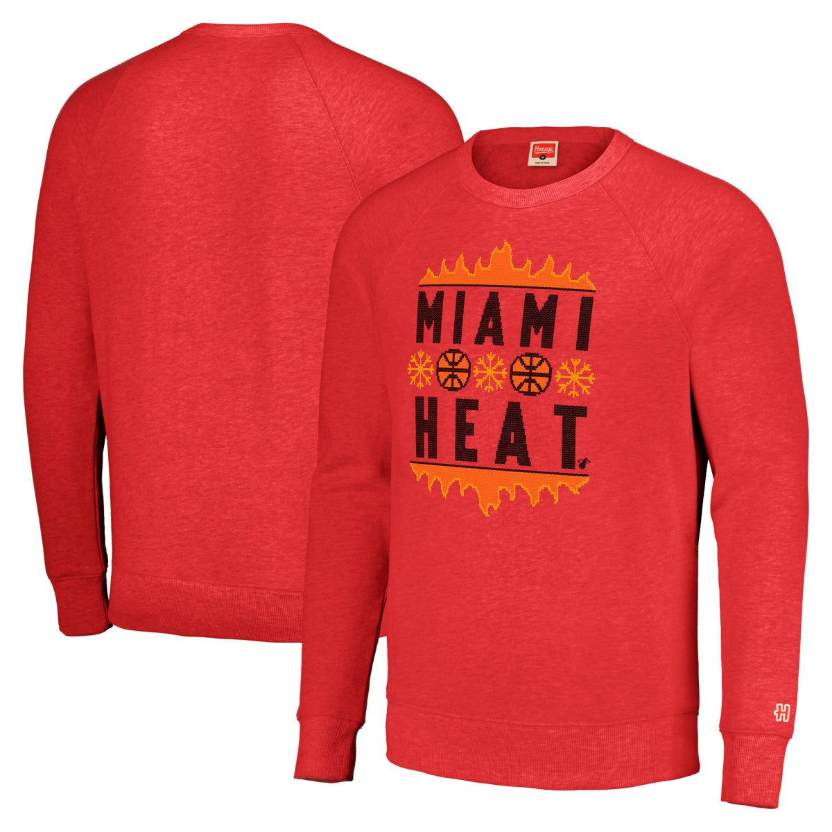 Miami Heat Homage Unisex Holiday Raglan Pullover Sweatshirt New
