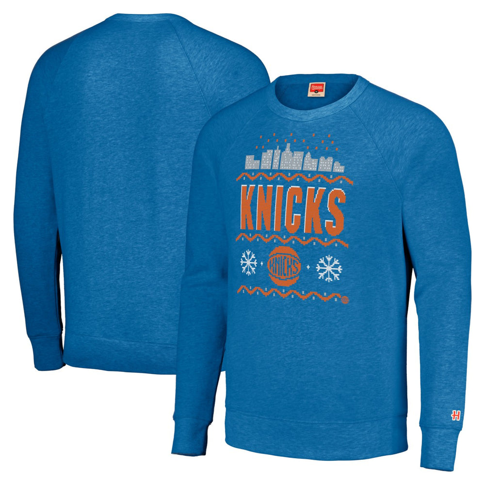 New York Knicks Homage Unisex Holiday Raglan Pullover Sweatshirt Discount