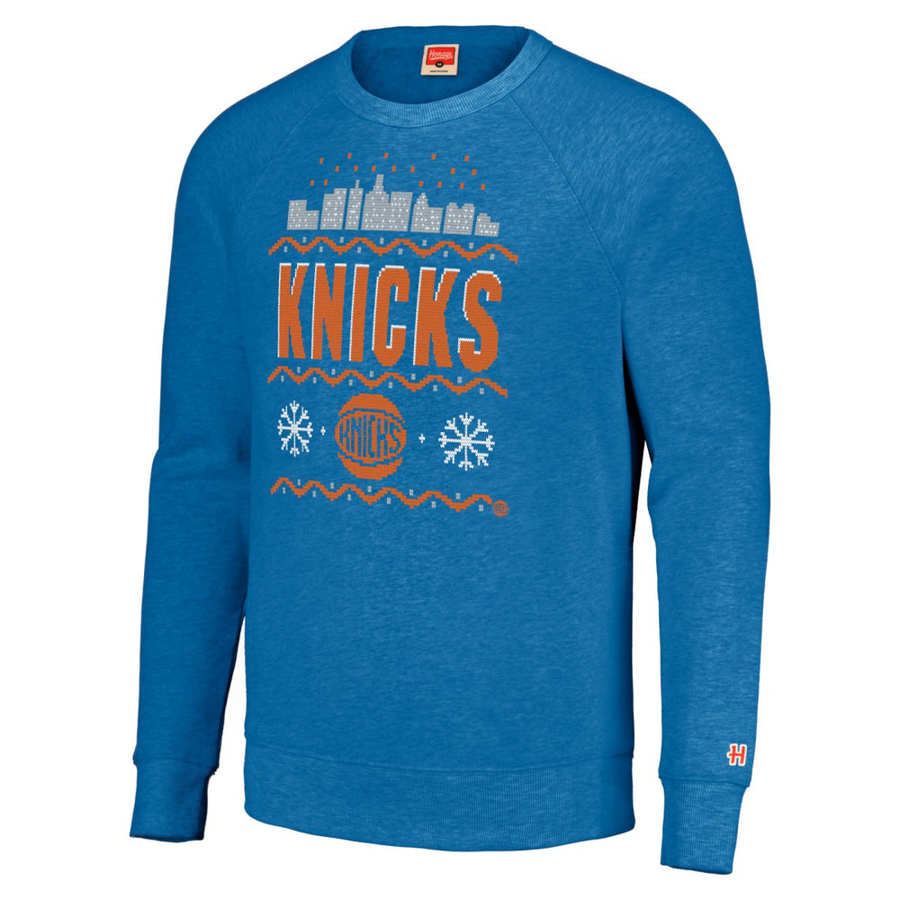 New York Knicks Homage Unisex Holiday Raglan Pullover Sweatshirt Discount