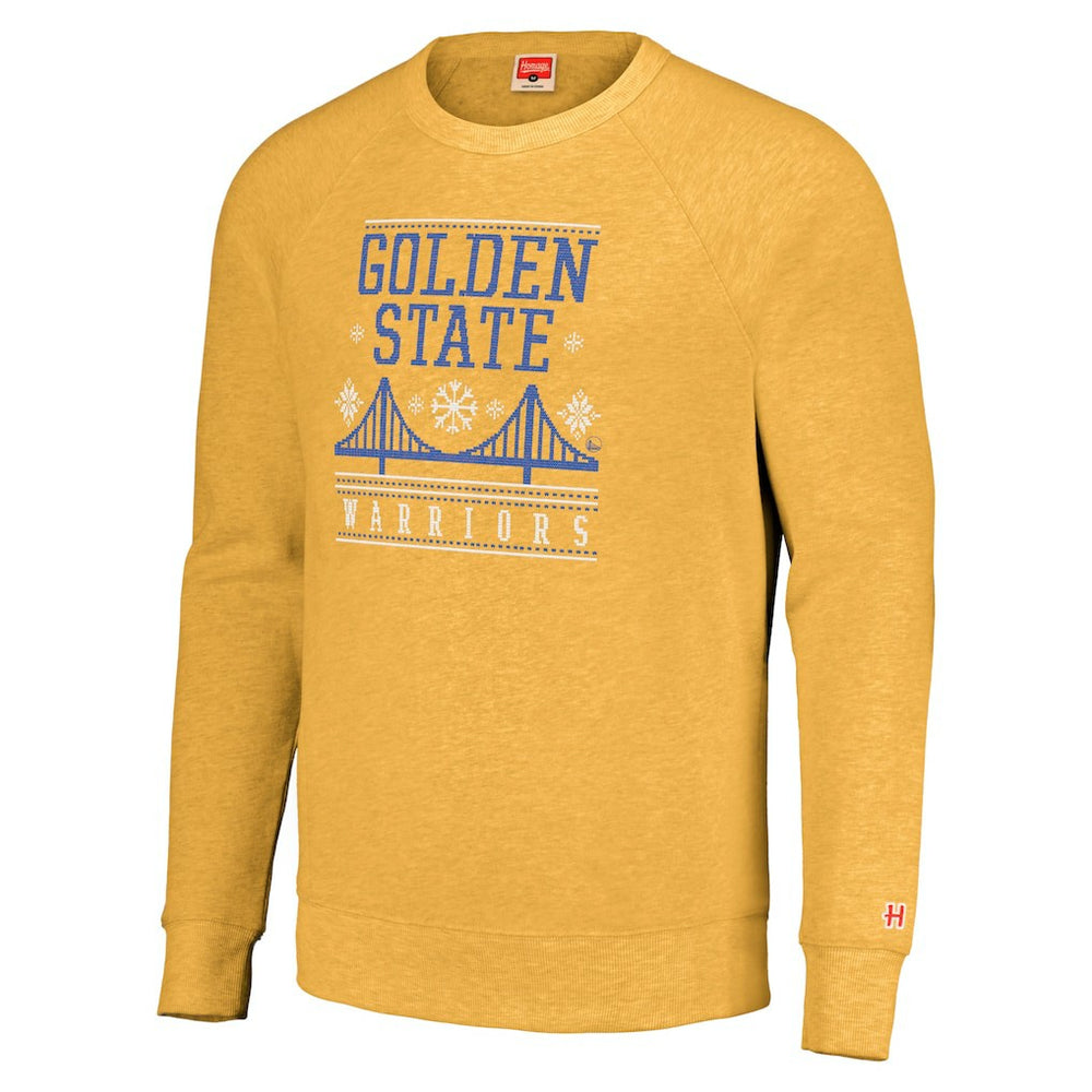 Golden State Warriors Homage Unisex Holiday Tri-Blend Raglan Pullover Sweatshirt sale Discount