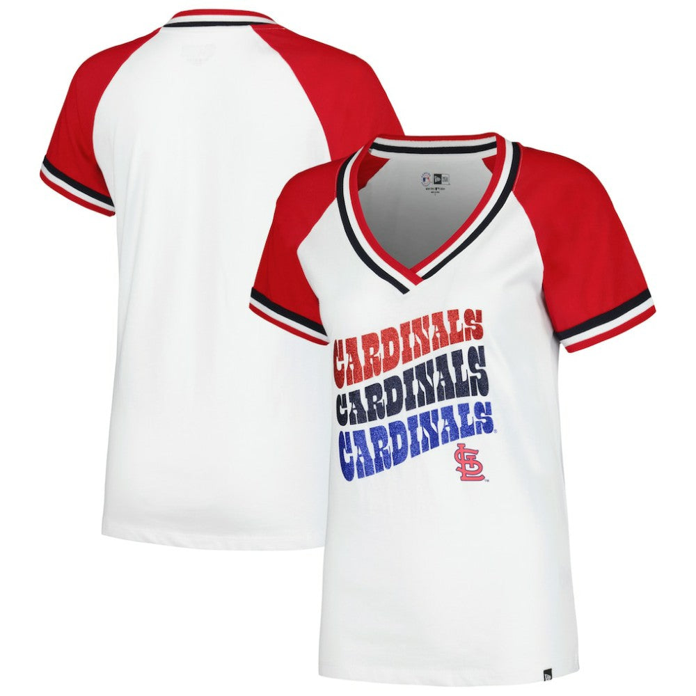 St. Louis Cardinals New Era Women's Jersey Double Binding Raglan V-Neck T-Shirt | MLB On Sale