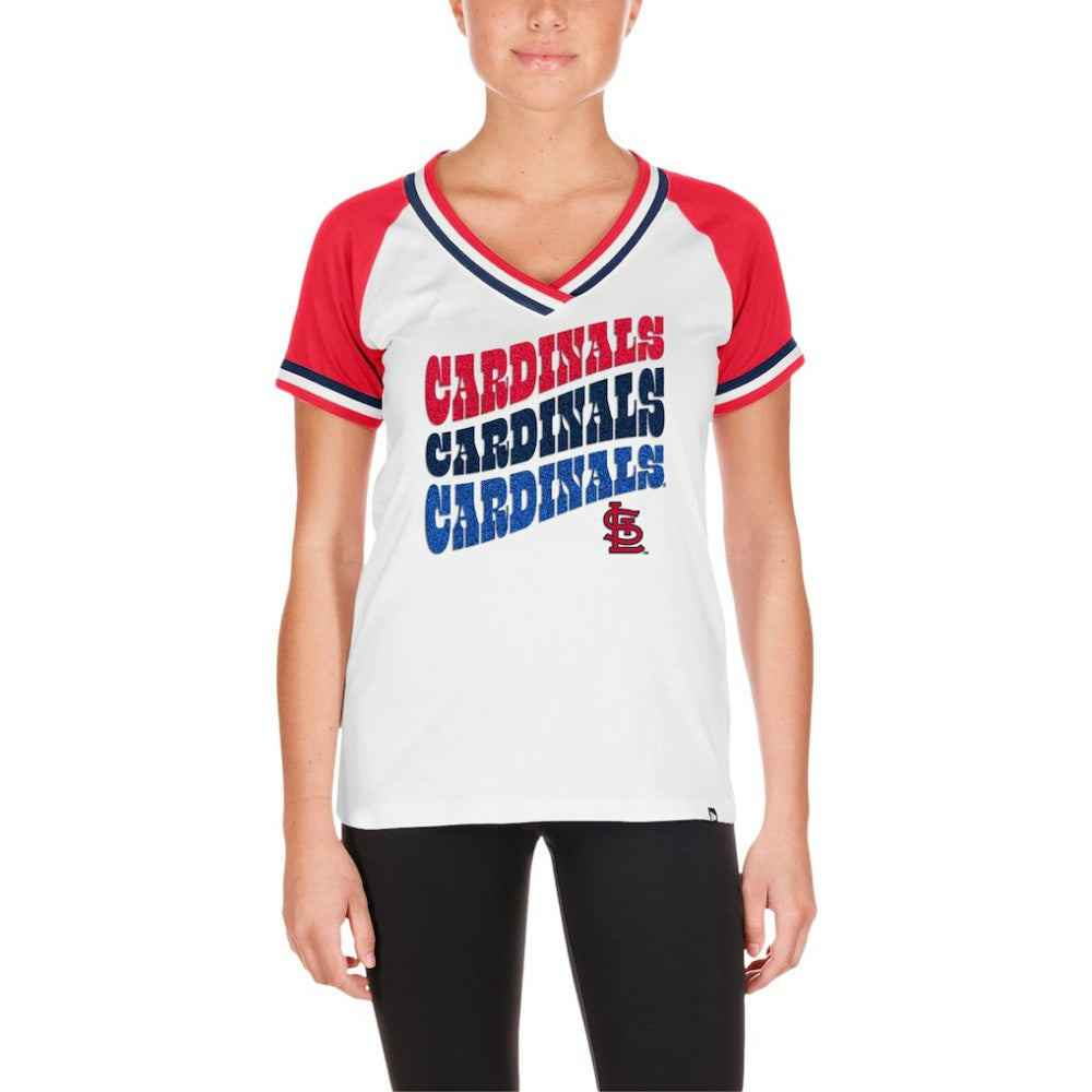 St. Louis Cardinals New Era Women's Jersey Double Binding Raglan V-Neck T-Shirt | MLB On Sale