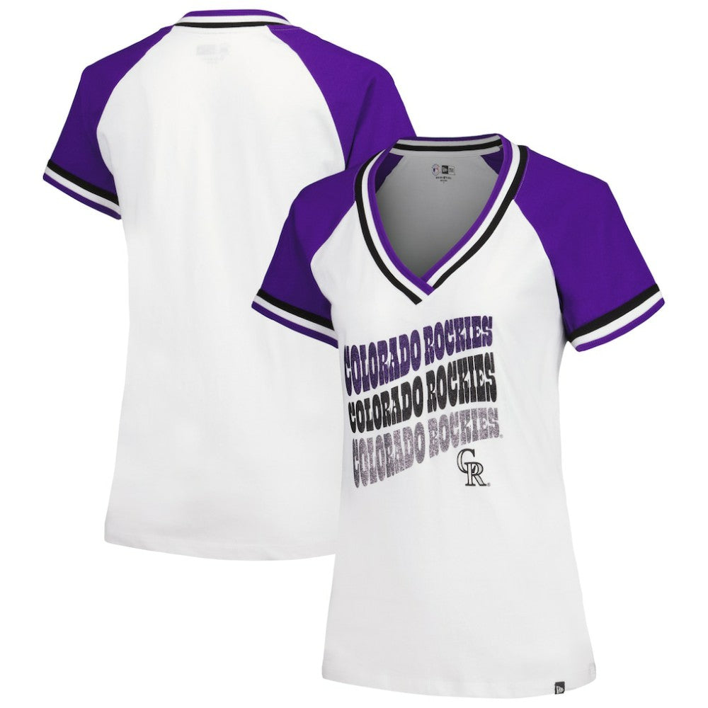 Colorado Rockies New Era Women's Jersey Double Binding Raglan V-Neck T-Shirt | MLB Shop