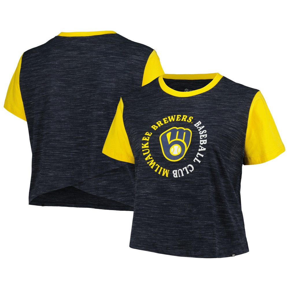 Milwaukee Brewers New Era Women's Plus Size Crossover Back Cropped T-Shirt | MLB On Sale