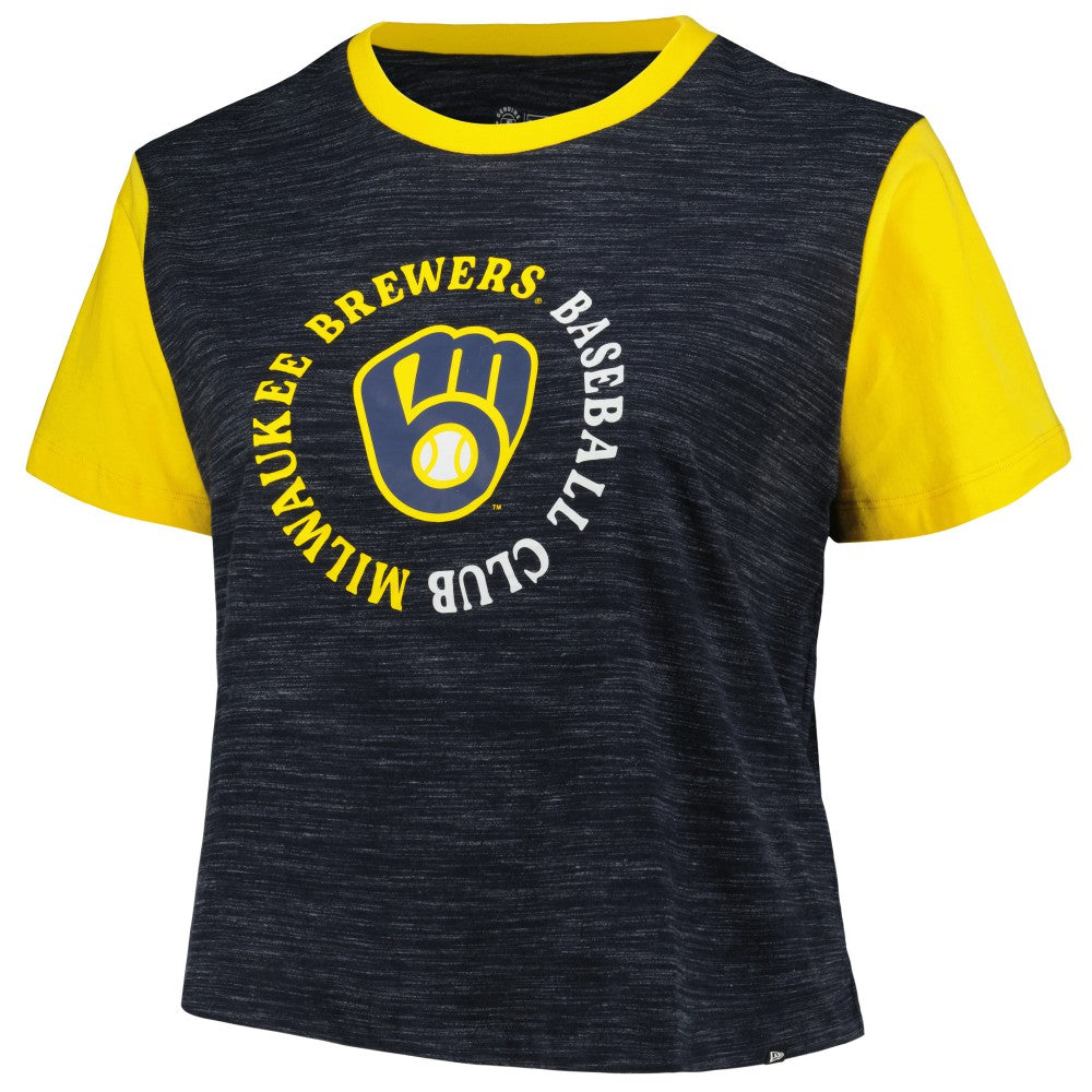 Milwaukee Brewers New Era Women's Plus Size Crossover Back Cropped T-Shirt | MLB On Sale