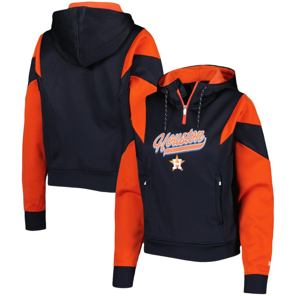 Houston Astros New Era Women's Color Block Fleece Quarter-Zip Hoodie | MLB Discount