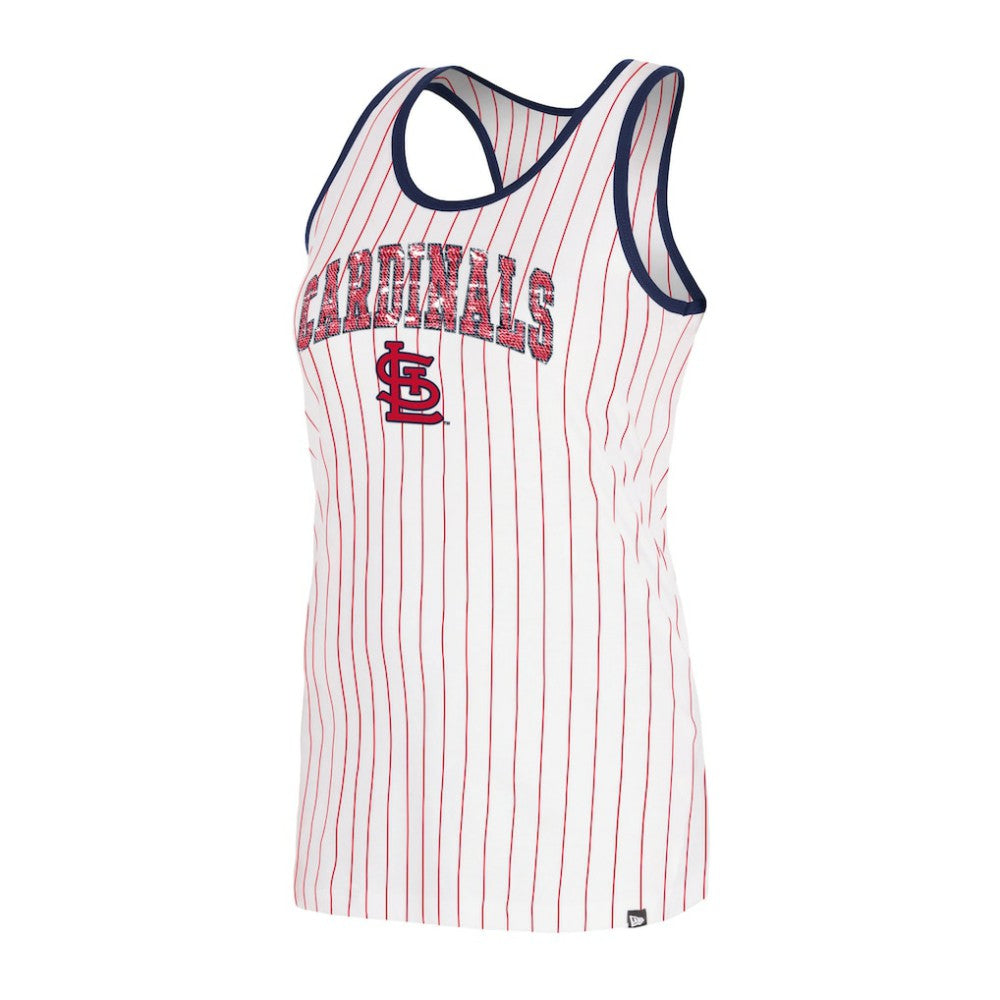 St. Louis Cardinals New Era Women's Sequin Pinstripe Racerback Tank Top | MLB Discount
