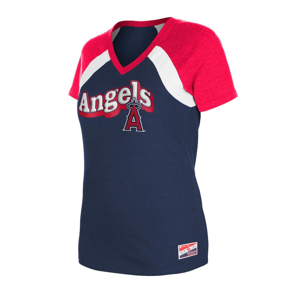 Los Angeles Angels New Era Women's Heathered Raglan V-Neck T-Shirt | MLB Discount