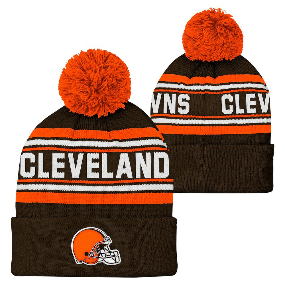 Cleveland Browns  Youth Jacquard Cuffed Knit Hat with Pom