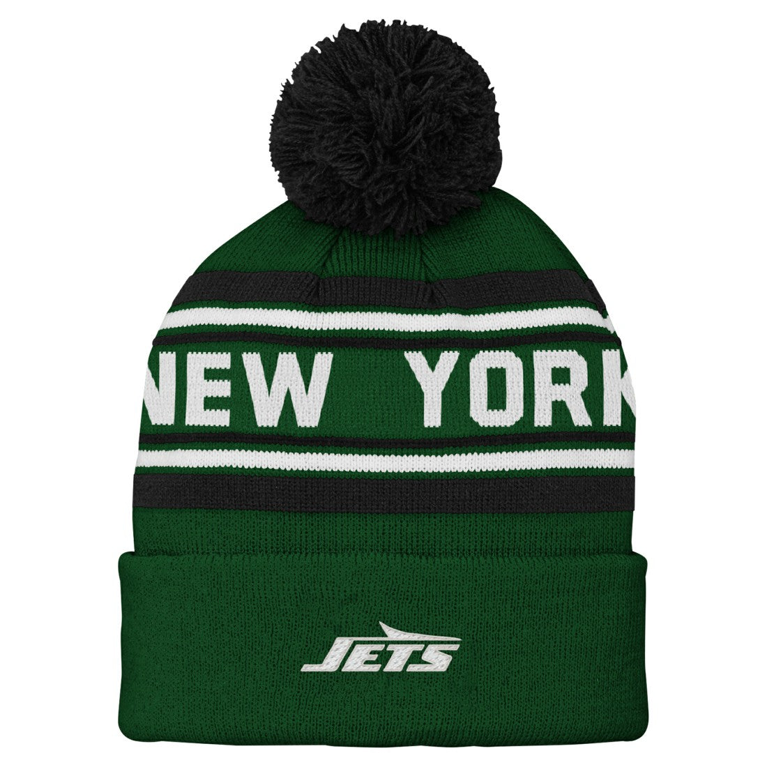 New York Jets  Youth Jacquard Cuffed Knit Hat with Pom