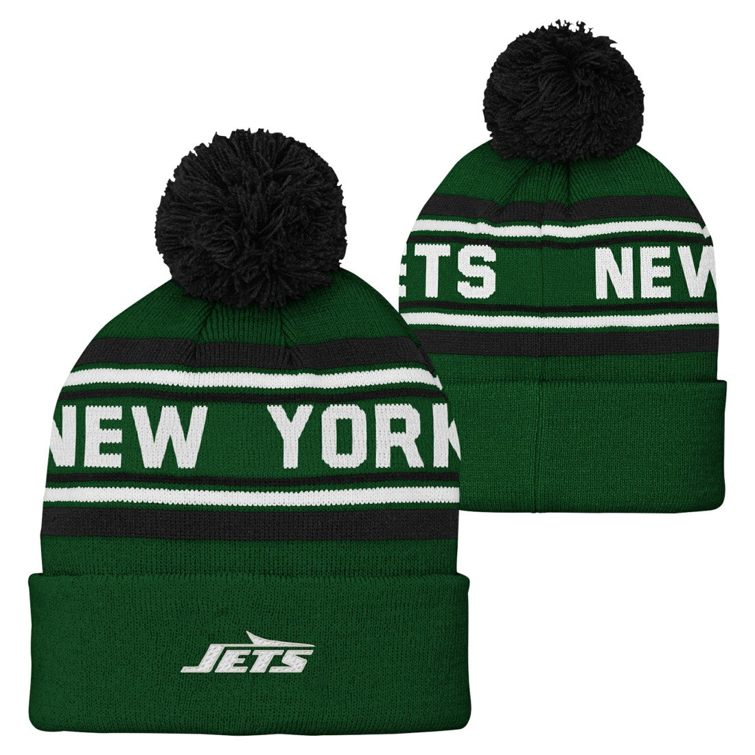New York Jets  Youth Jacquard Cuffed Knit Hat with Pom
