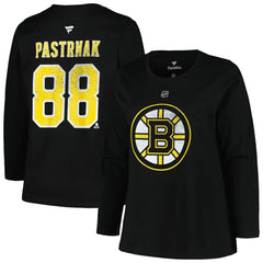 Boston Bruins Profile Women's Plus Size Distressed Printed Name & Number Long Sleeve T-Shirt On Sale