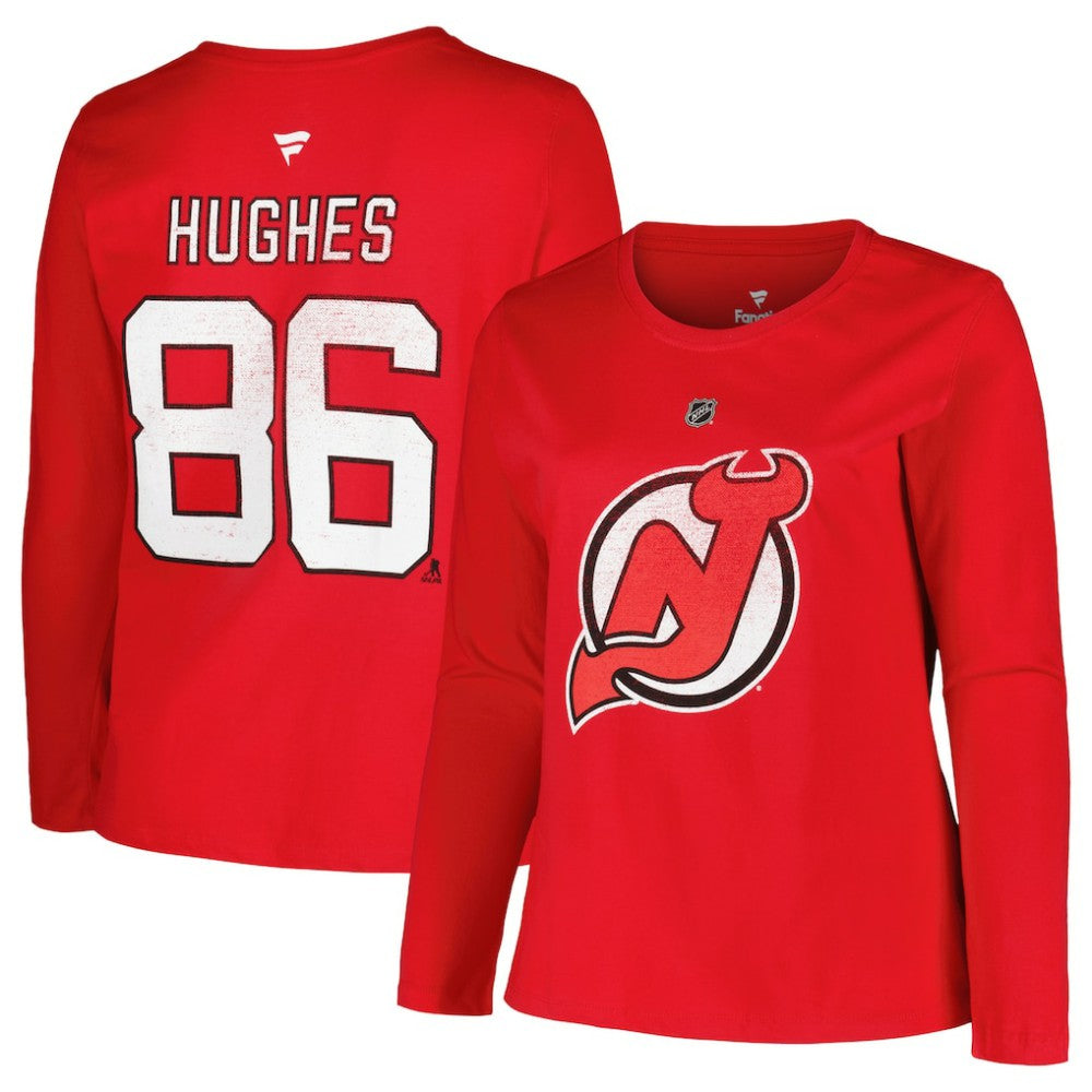 New Jersey Devils Profile Women's Plus Size Distressed Printed Name & Number Long Sleeve T-Shirt Outlet