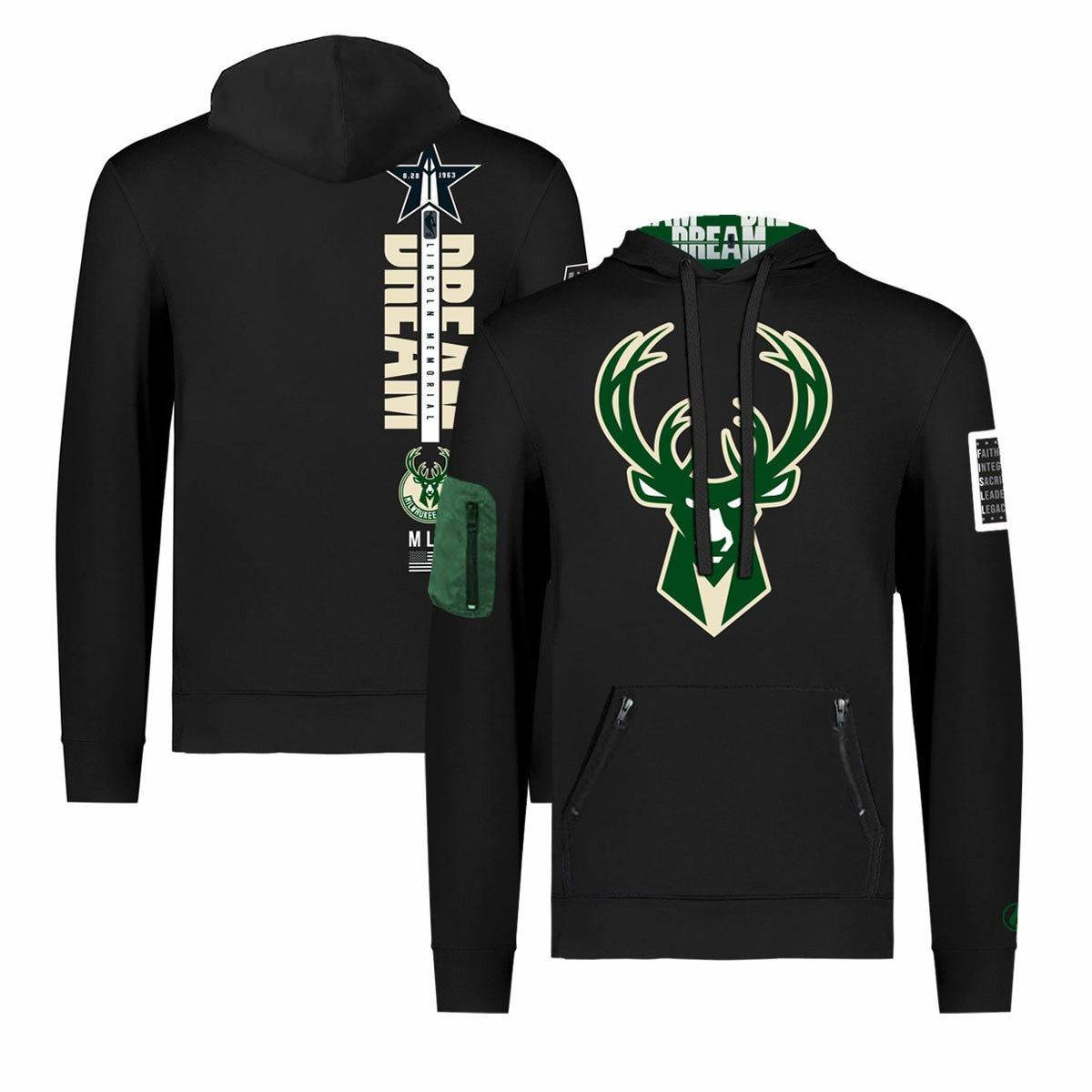 Milwaukee Bucks FISLL x Black History Collection Unisex Pullover Hoodie - Black outlet For Sale