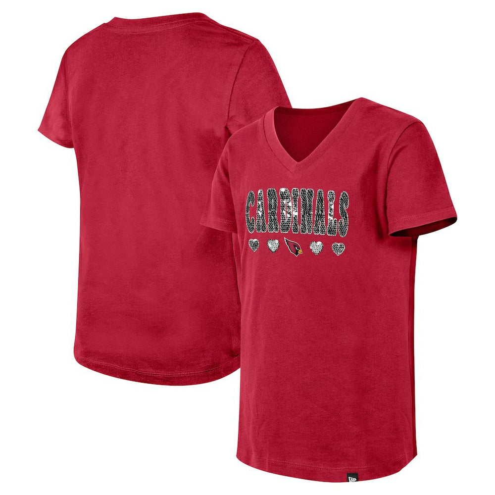 Arizona Cardinals New Era Girls Youth Flip Sequin V-Neck T-Shirt