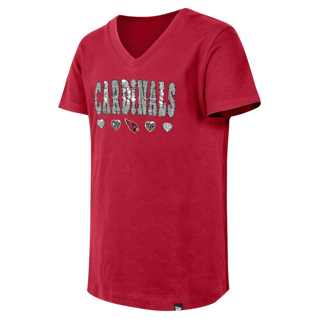 Arizona Cardinals New Era Girls Youth Flip Sequin V-Neck T-Shirt