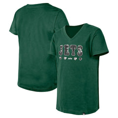 New York Jets New Era Girls Youth Flip Sequin V-Neck T-Shirt