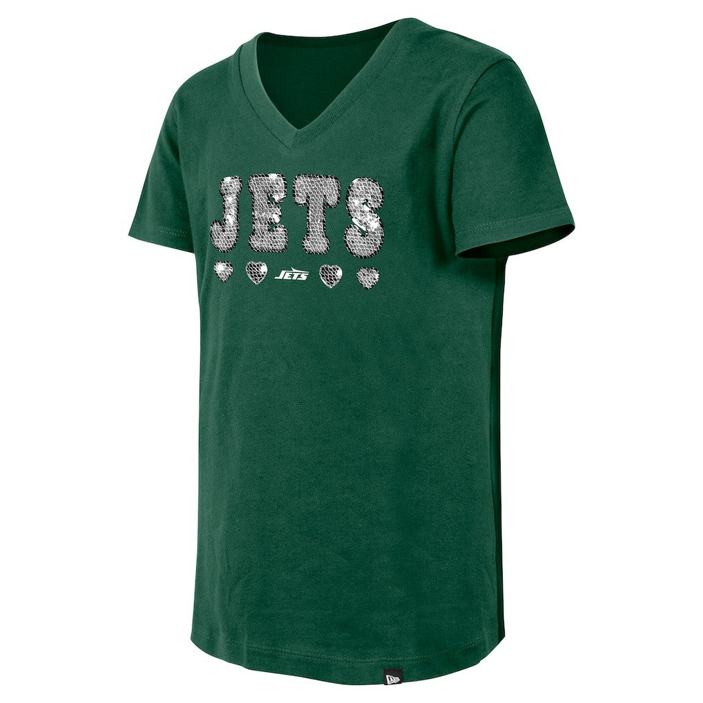 New York Jets New Era Girls Youth Flip Sequin V-Neck T-Shirt