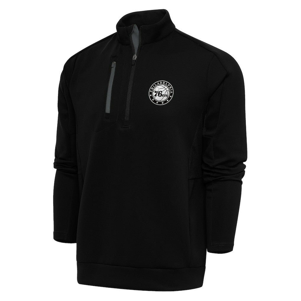 Philadelphia 76ers Antigua Metallic Logo Generation Quarter-Zip Pullover Top Discount