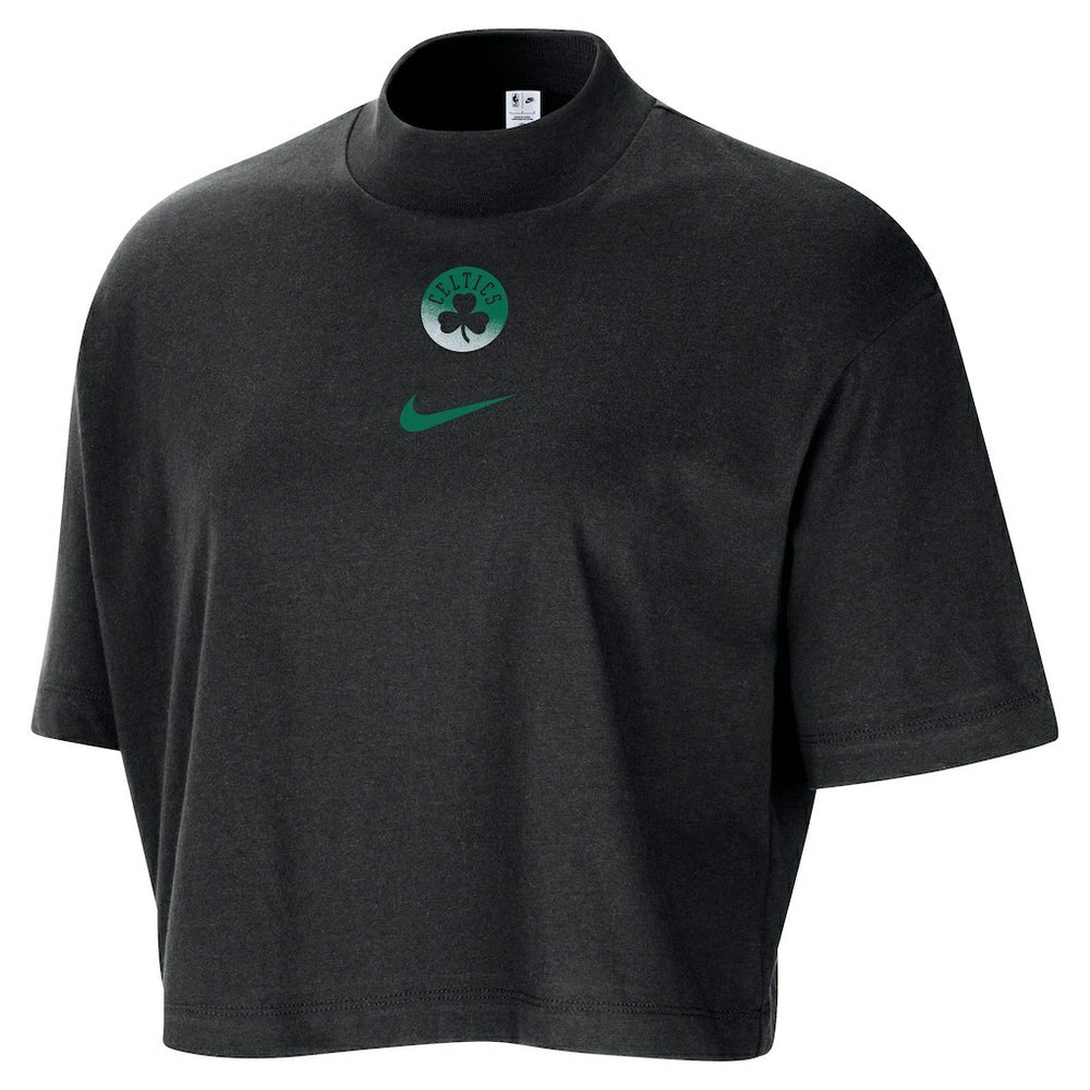 Boston Celtics Women's Courtside Mock Neck Loose Fit Cropped T-Shirt New
