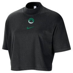 Boston Celtics Women's Courtside Mock Neck Loose Fit Cropped T-Shirt New