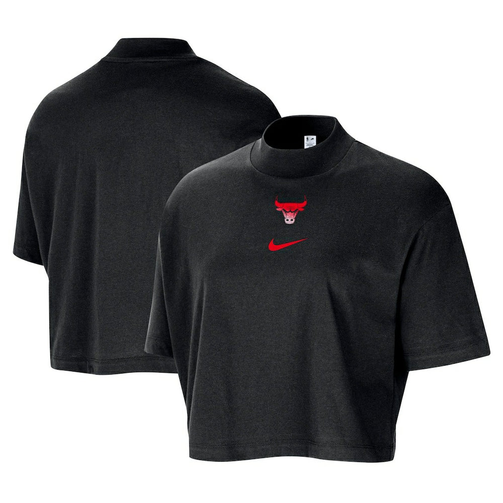Chicago Bulls Women's Courtside Mock Neck Loose Fit Cropped T-Shirt sale Discount