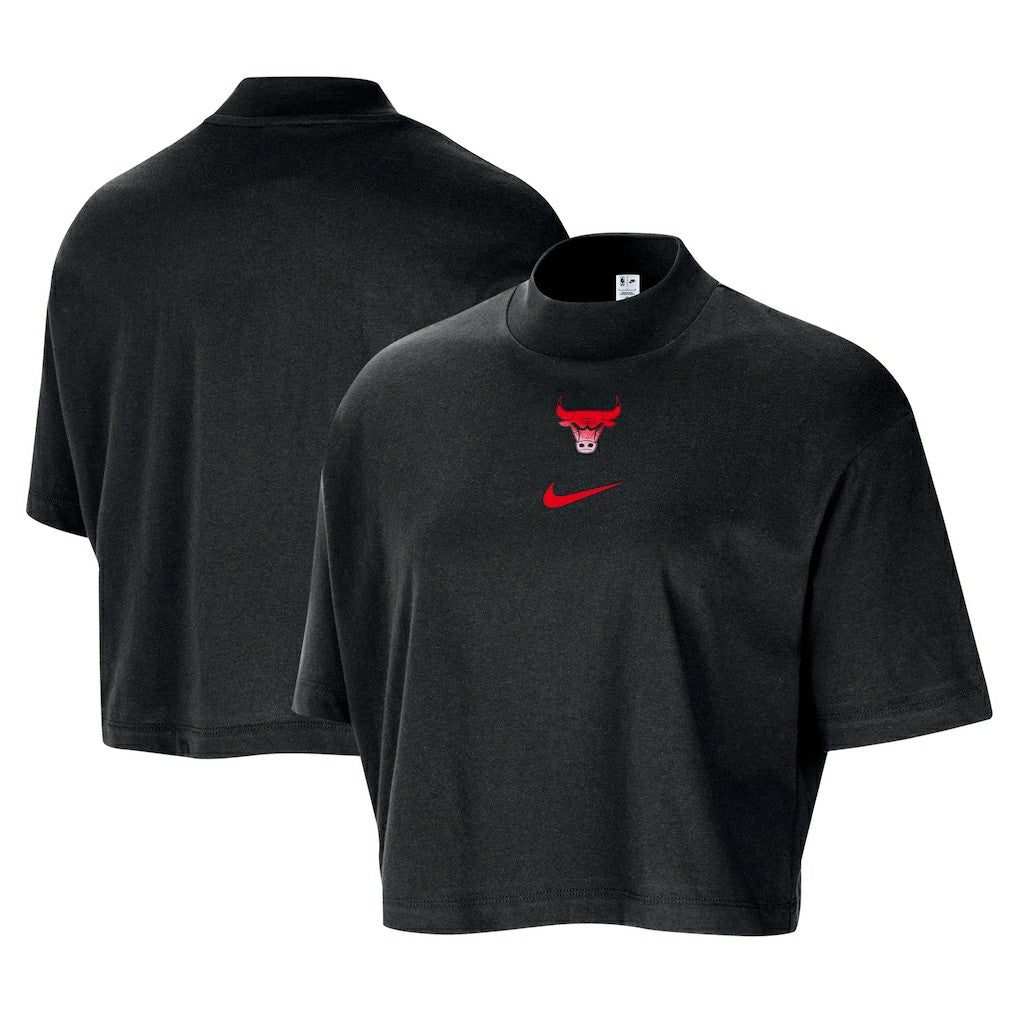 Chicago Bulls Women's Courtside Mock Neck Loose Fit Cropped T-Shirt sale Discount