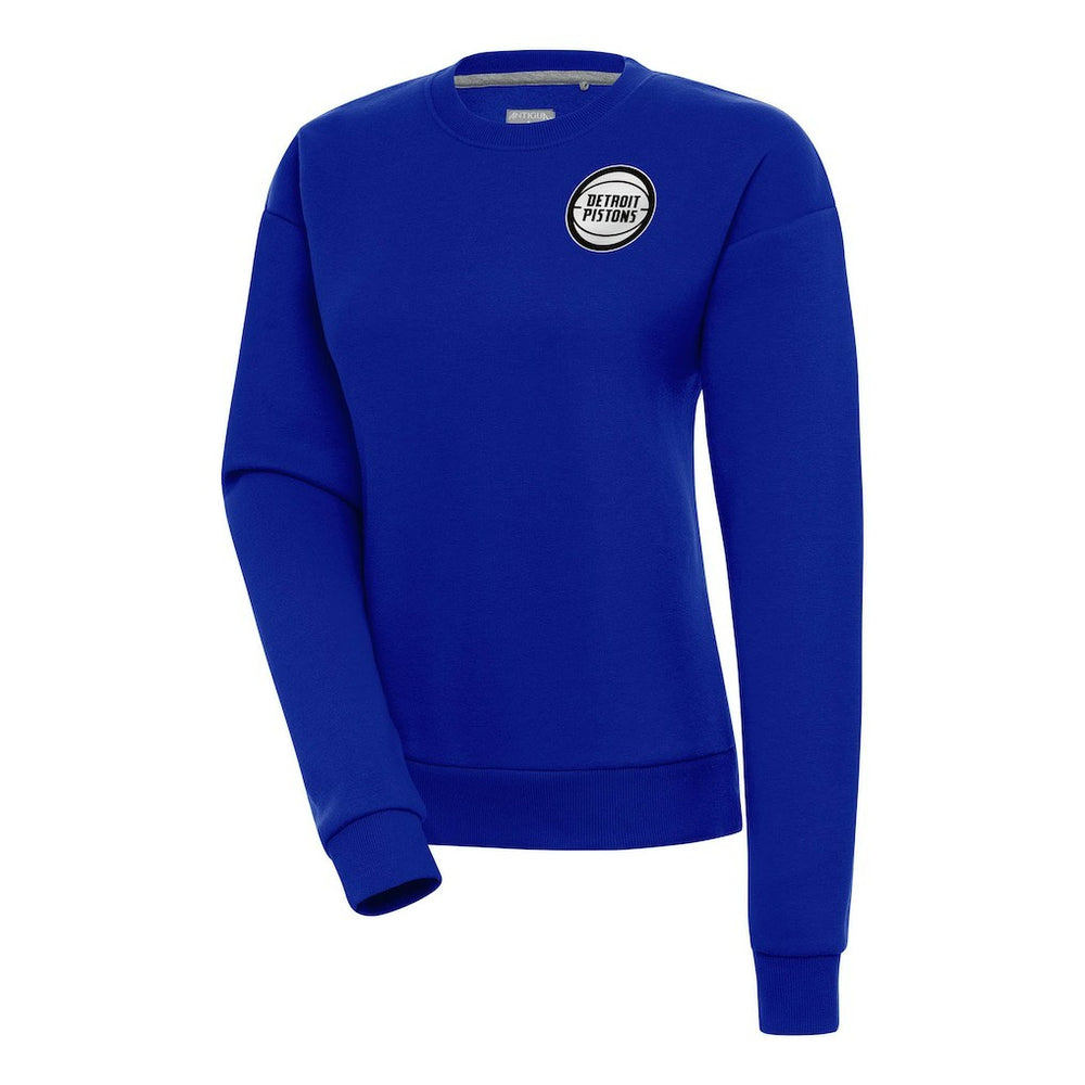 Detroit Pistons Antigua Women's Metallic Logo Victory Pullover Sweatshirt sale Discount