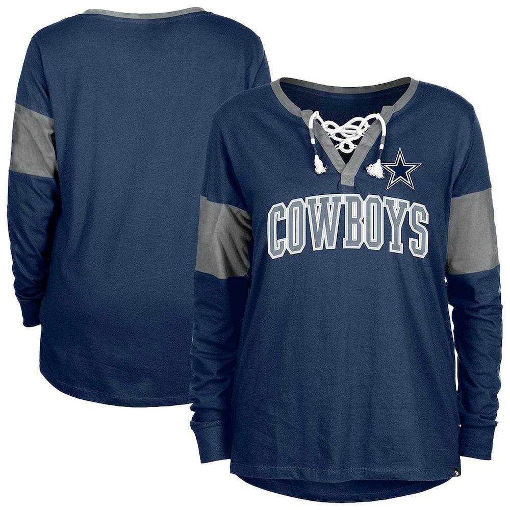 Dallas Cowboys New Era Women's Lace-Up Notch-Neck Long Sleeve T-Shirt