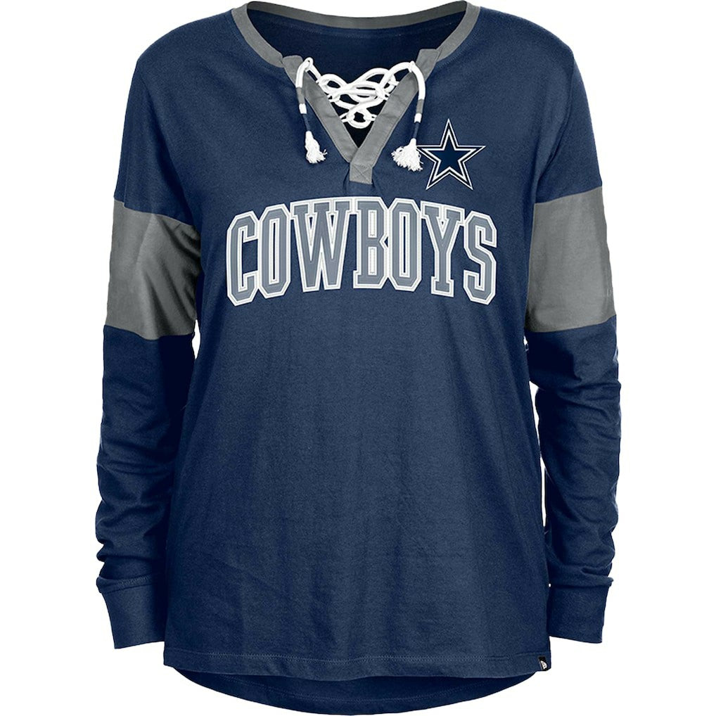 Dallas Cowboys New Era Women's Lace-Up Notch-Neck Long Sleeve T-Shirt