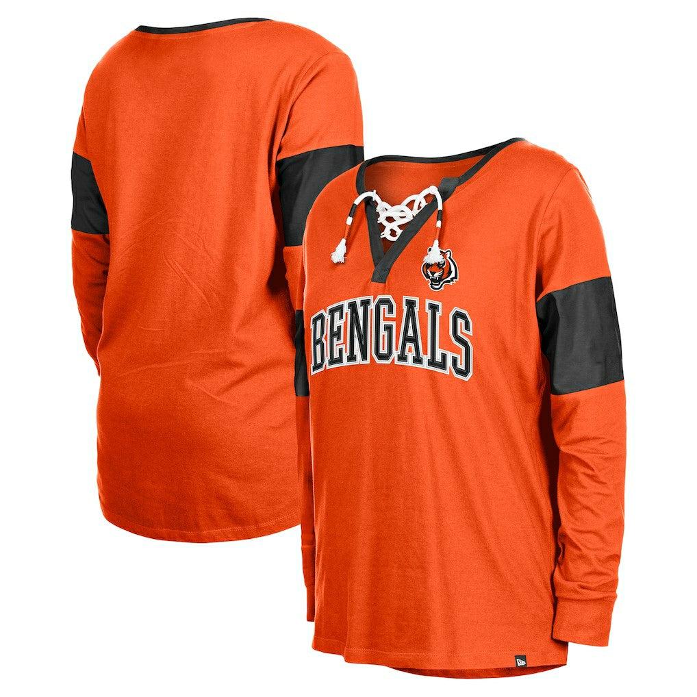 Cincinnati Bengals New Era Women's Lace-Up Notch-Neck Long Sleeve T-Shirt