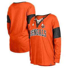 Cincinnati Bengals New Era Women's Lace-Up Notch-Neck Long Sleeve T-Shirt