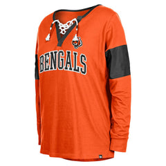 Cincinnati Bengals New Era Women's Lace-Up Notch-Neck Long Sleeve T-Shirt