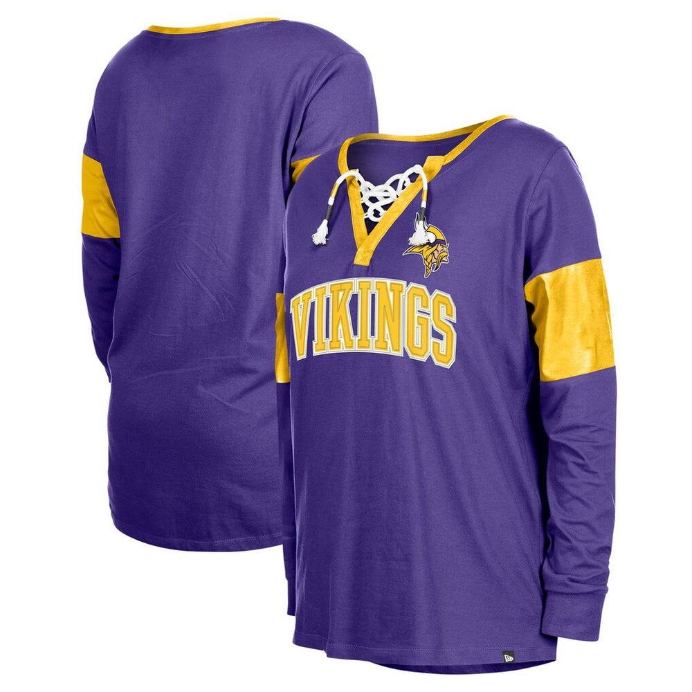 Minnesota Vikings New Era Women's Lace-Up Notch-Neck Long Sleeve T-Shirt