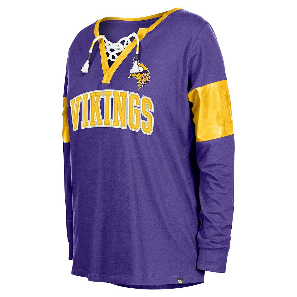 Minnesota Vikings New Era Women's Lace-Up Notch-Neck Long Sleeve T-Shirt