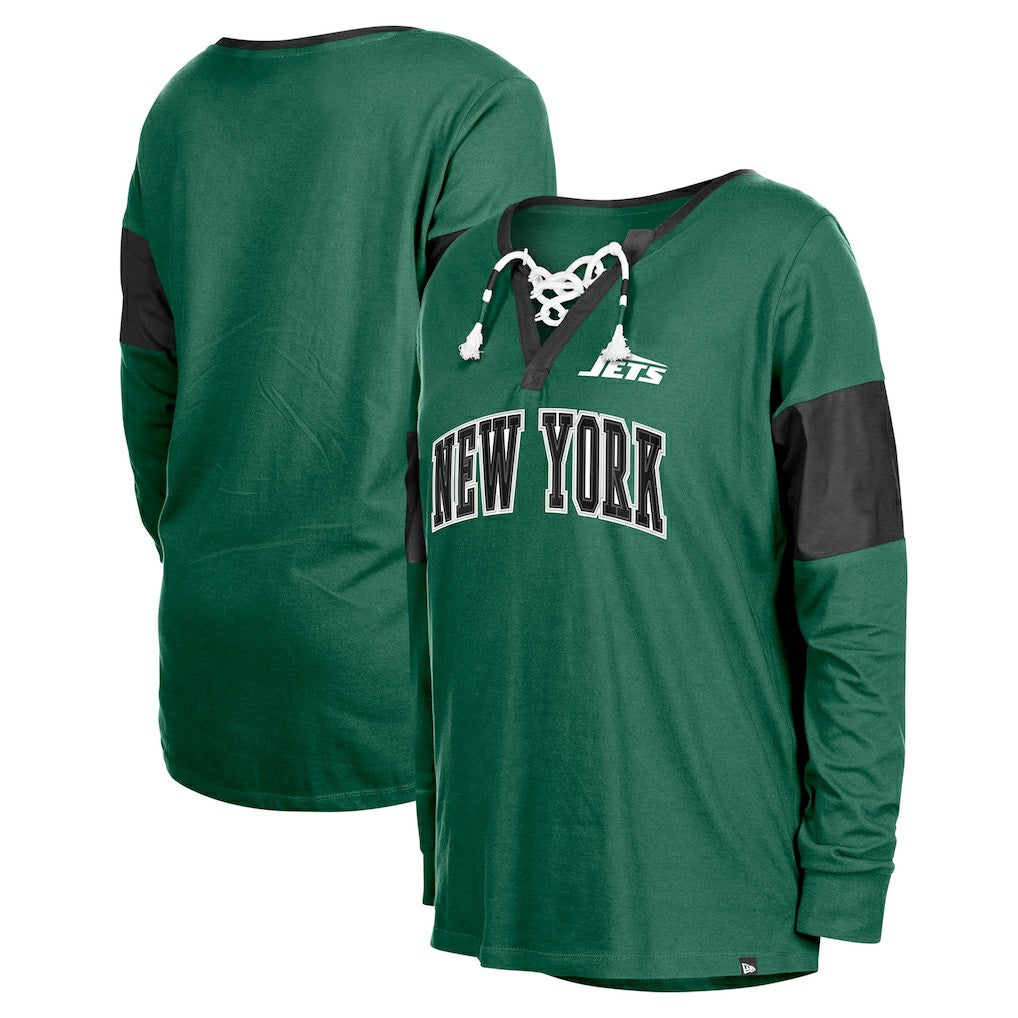 New York Jets New Era Women's Lace-Up Notch-Neck Long Sleeve T-Shirt