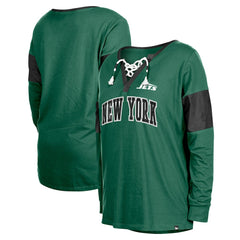 New York Jets New Era Women's Lace-Up Notch-Neck Long Sleeve T-Shirt
