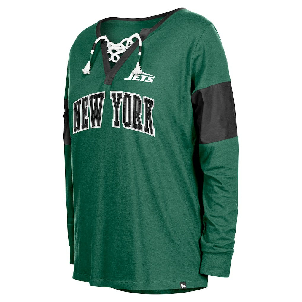 New York Jets New Era Women's Lace-Up Notch-Neck Long Sleeve T-Shirt