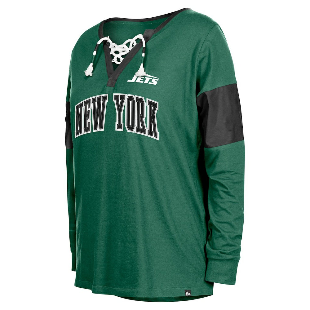 New York Jets New Era Women's Lace-Up Notch-Neck Long Sleeve T-Shirt