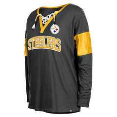Pittsburgh Steelers New Era Women's Lace-Up Notch-Neck Long Sleeve T-Shirt