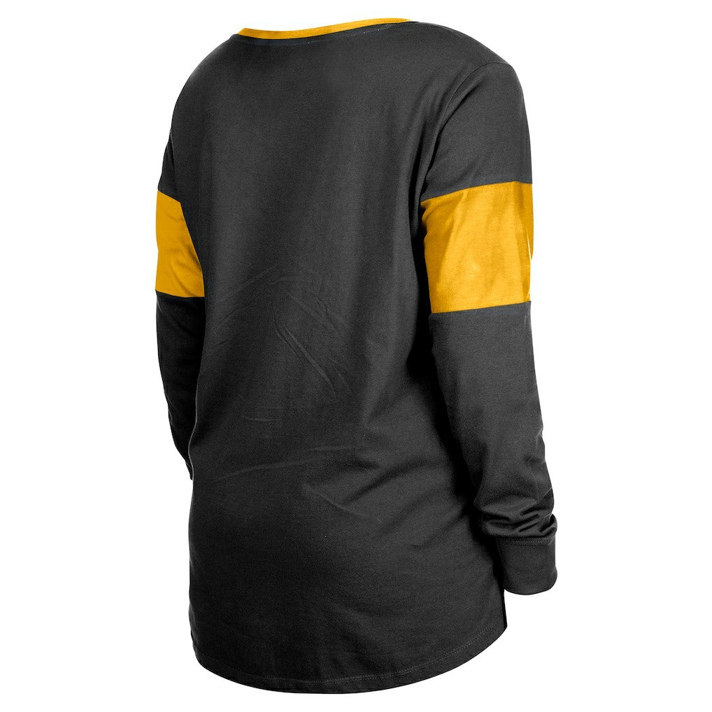 Pittsburgh Steelers New Era Women's Lace-Up Notch-Neck Long Sleeve T-Shirt