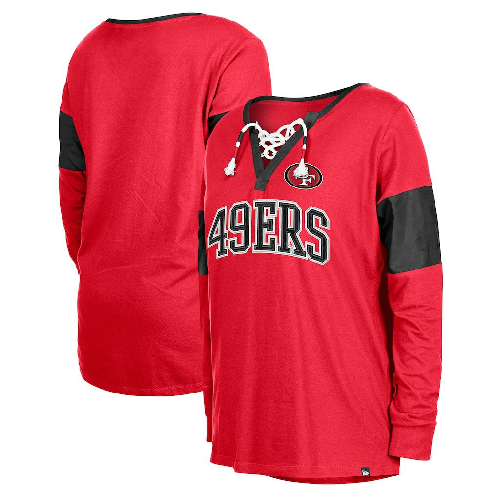 San Francisco 49ers New Era Women's Lace-Up Notch-Neck Long Sleeve T-Shirt