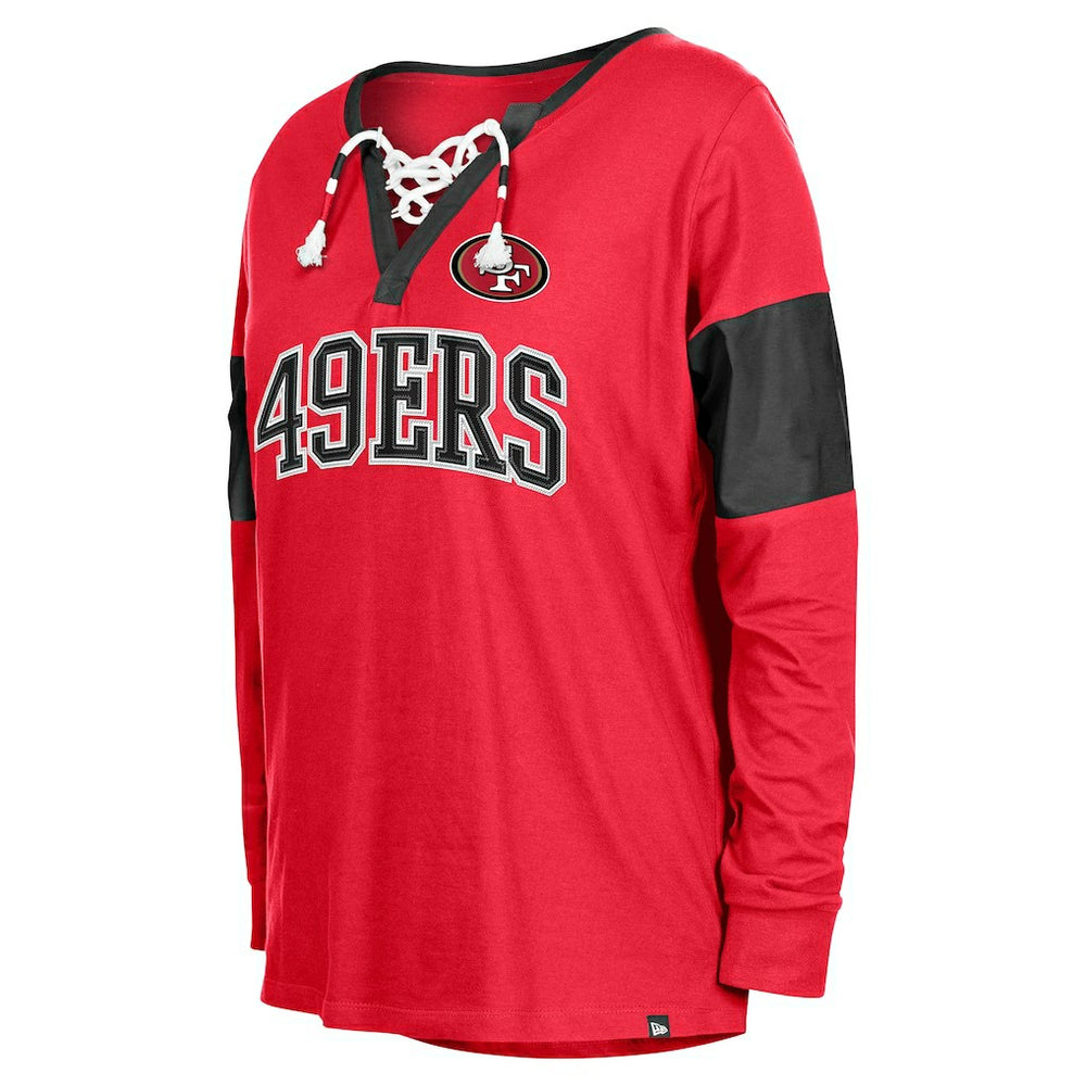 San Francisco 49ers New Era Women's Lace-Up Notch-Neck Long Sleeve T-Shirt