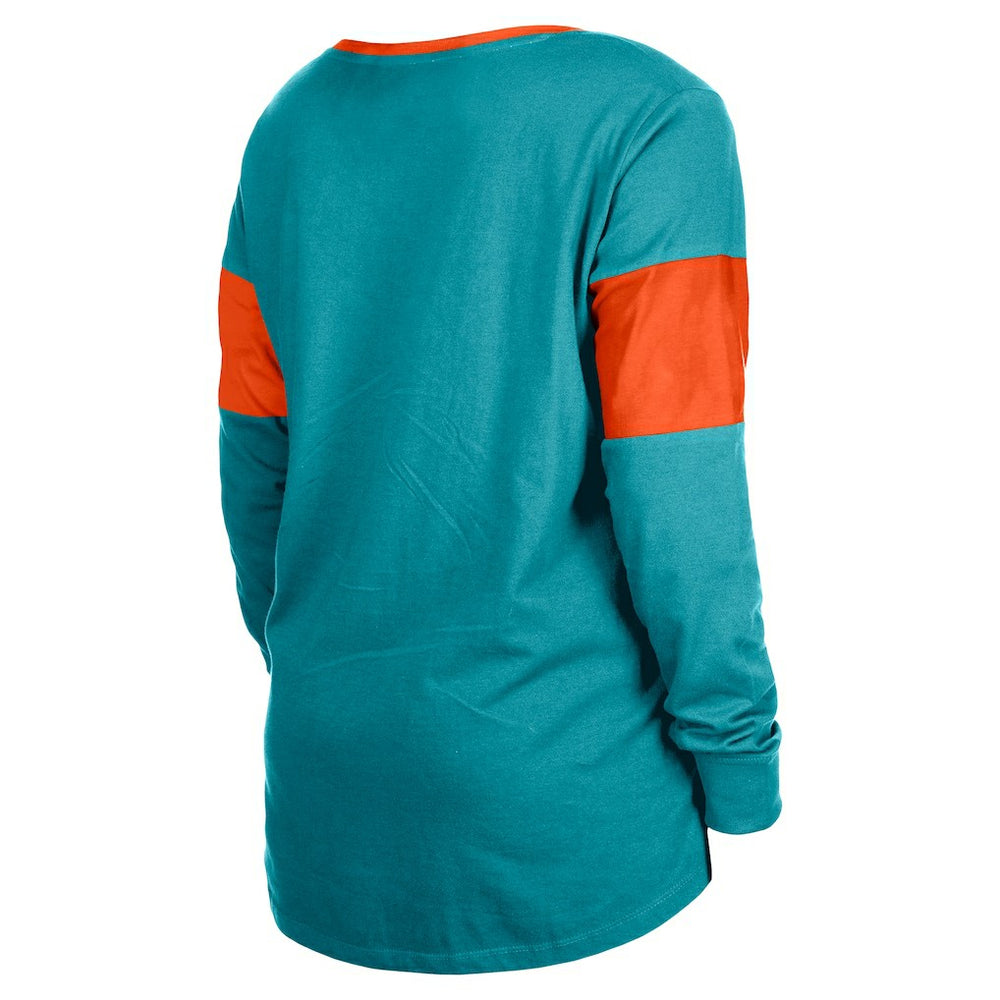 Miami Dolphins New Era Women's Lace-Up Notch-Neck Long Sleeve T-Shirt
